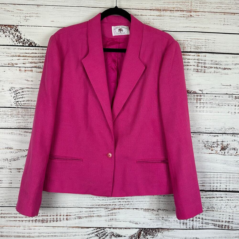 VTG Gates Mills Clothier Bright Pink Button Front Blazer Career Jacket Womens 18